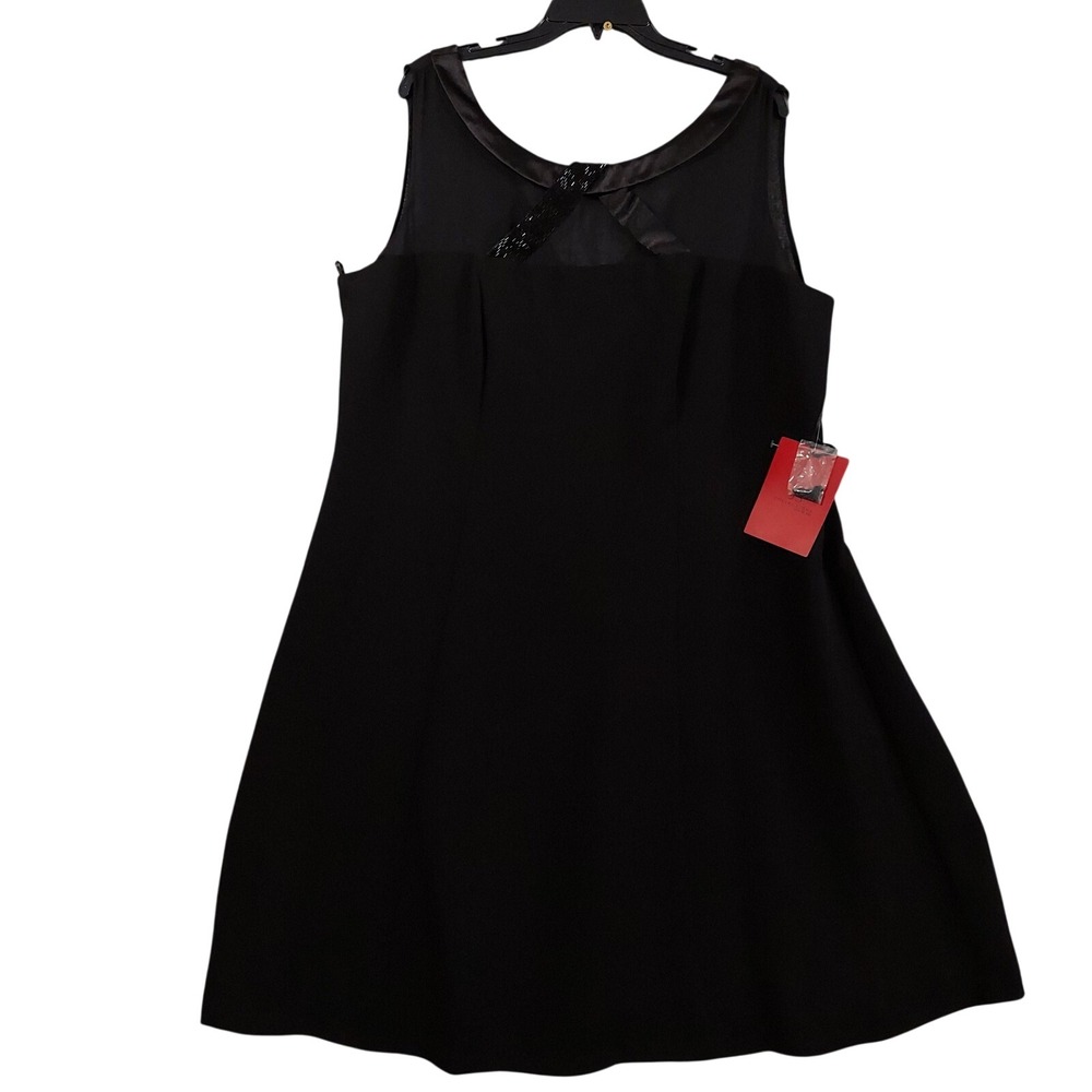 JS‎ Collections Dress Womens 20W Black Beaded A Line Sleeveless Knee Cocktail